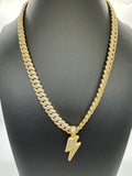 Cadena Cubana Iced Gold con Dije de Rayo – Acero Inoxidable 14k