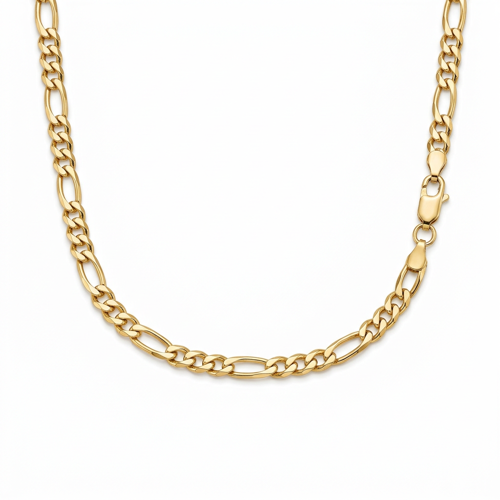 14K gold-plated Figaro chain worn by a model
