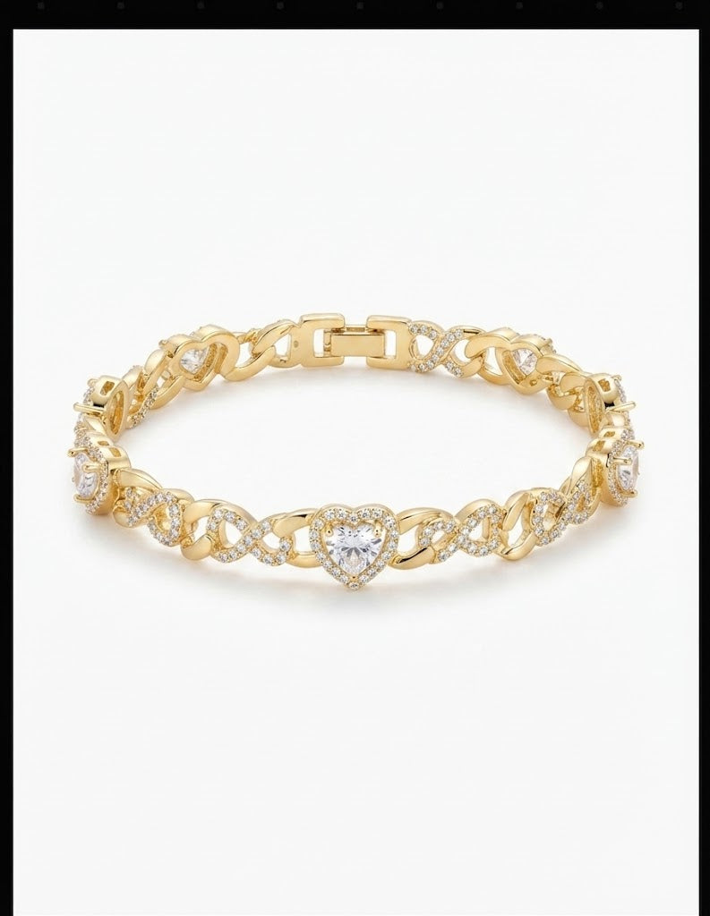 Gold-plated bracelet with heart and infinity charms - full view
