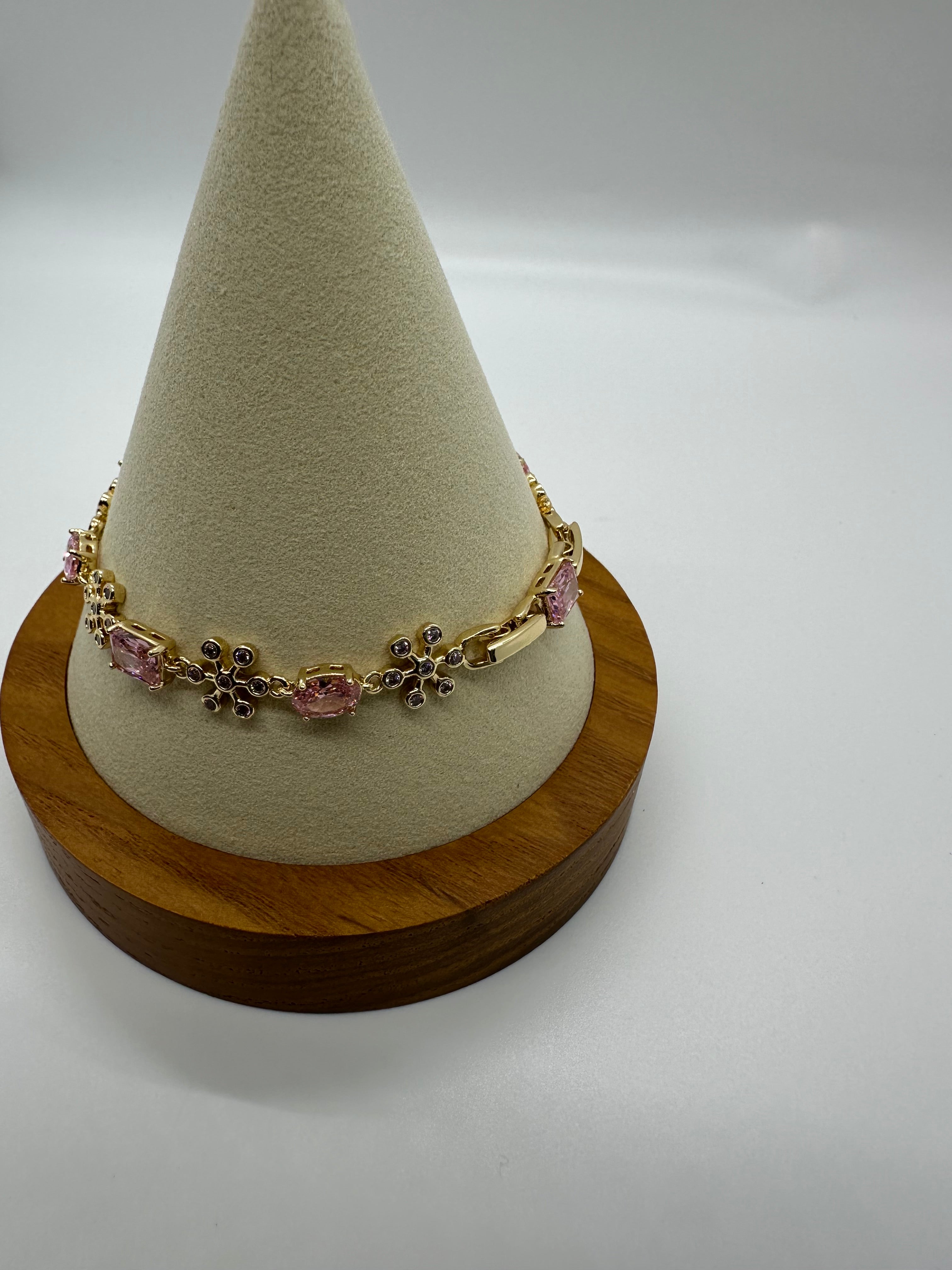 Pink Floral Gold-Plated Women’s Bracelet