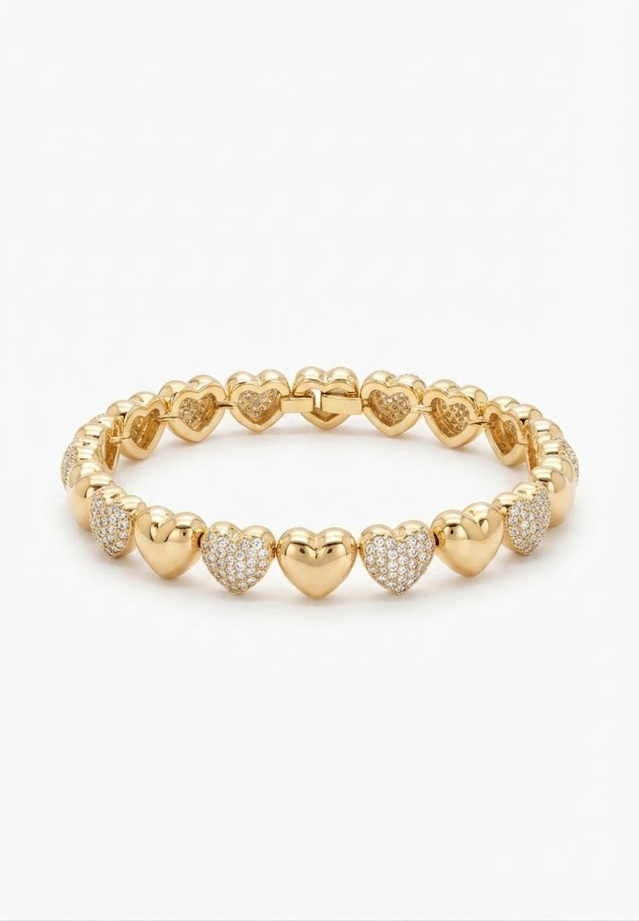Gold-plated bracelet with heart charms - full view