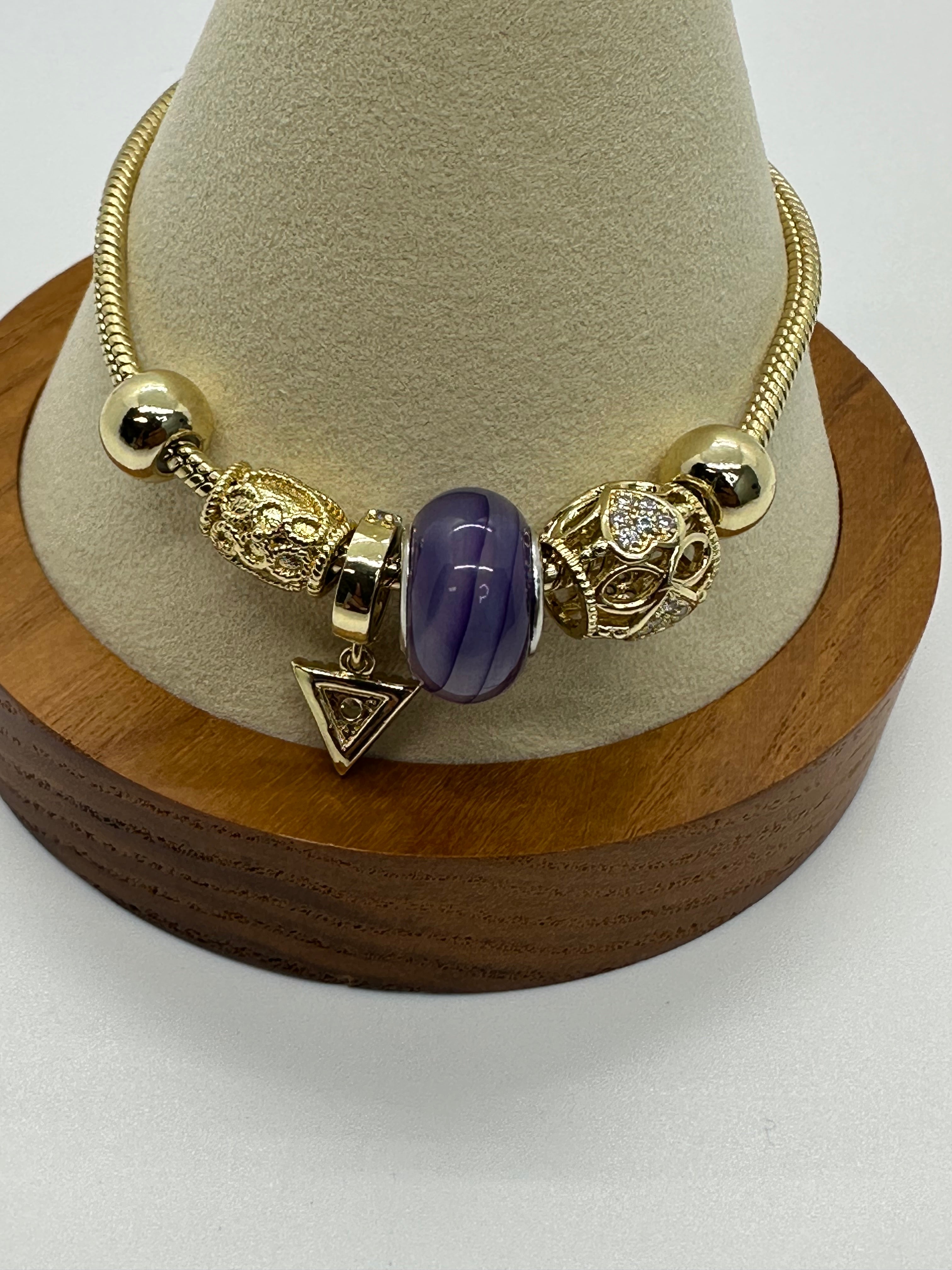 Elegant Gold-Plated Charm Bracelet with Purple Crystal Bead ⭐
