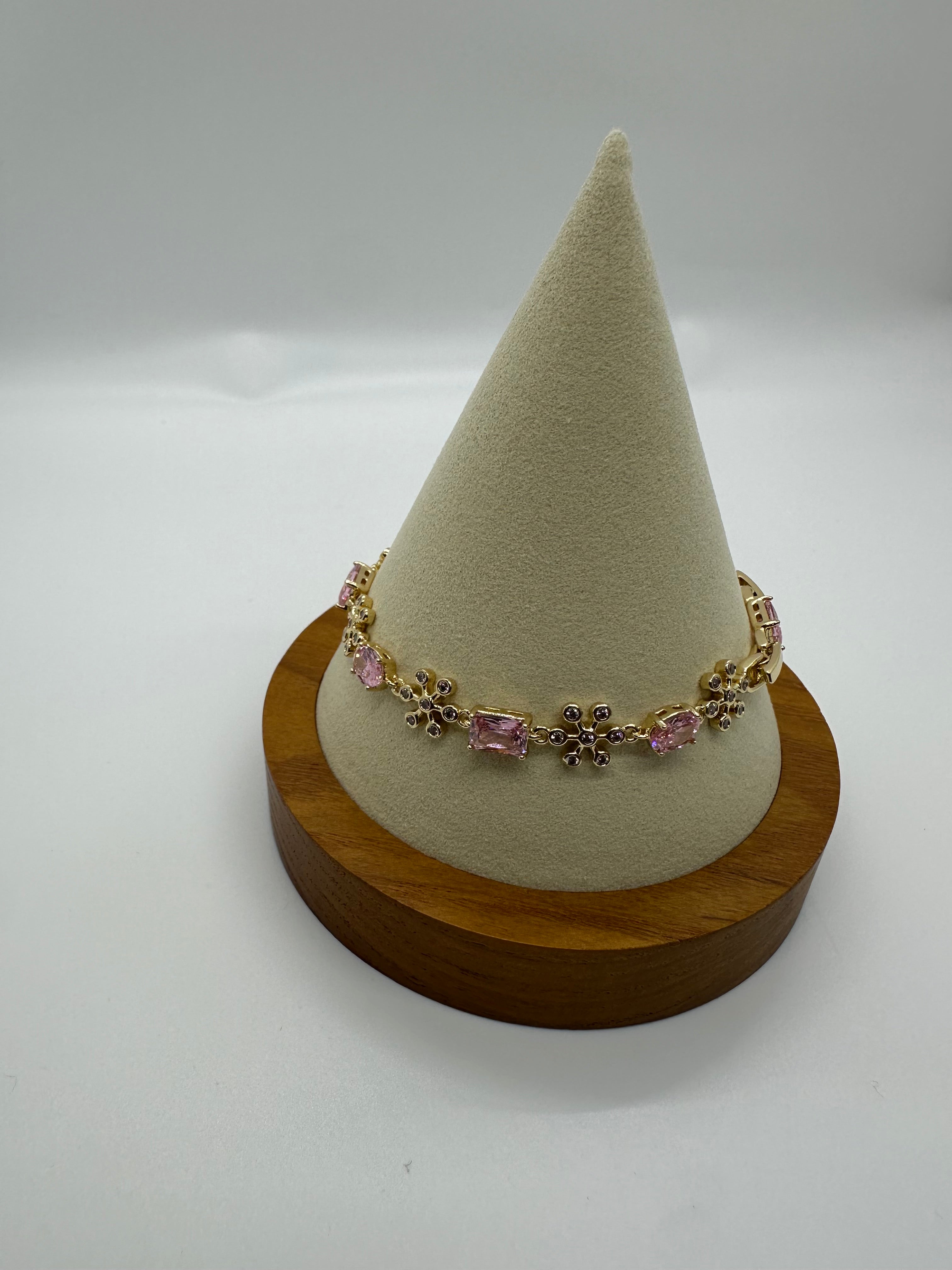 Pink Floral Gold-Plated Women’s Bracelet