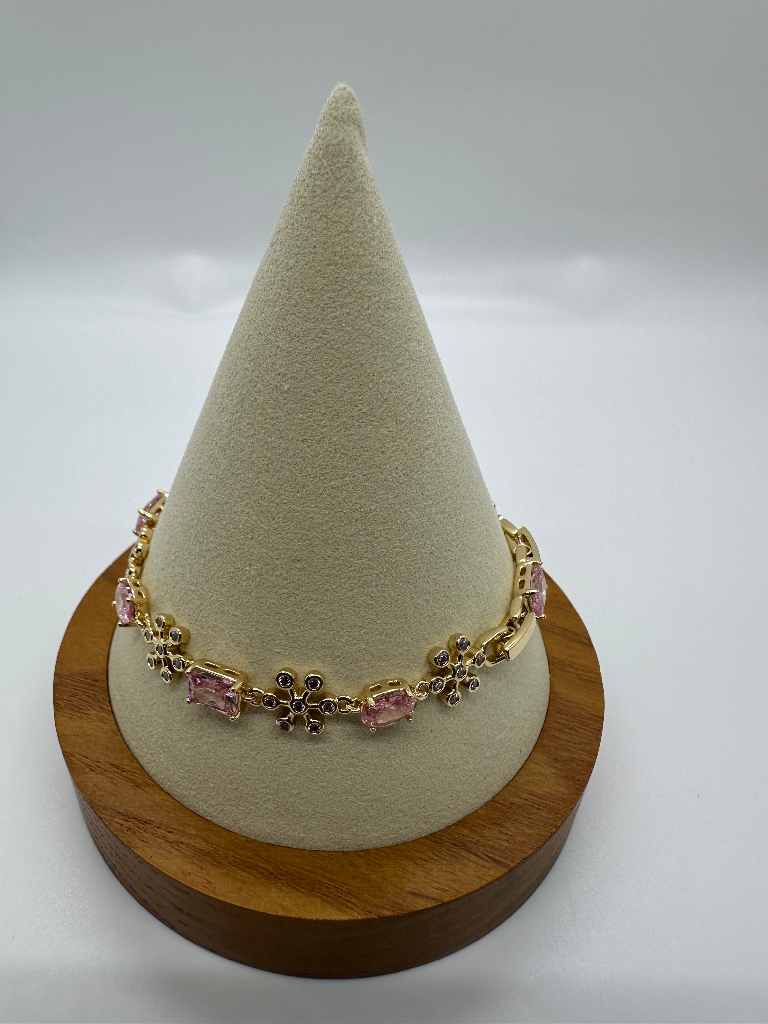 Pink Floral Gold-Plated Women’s Bracelet