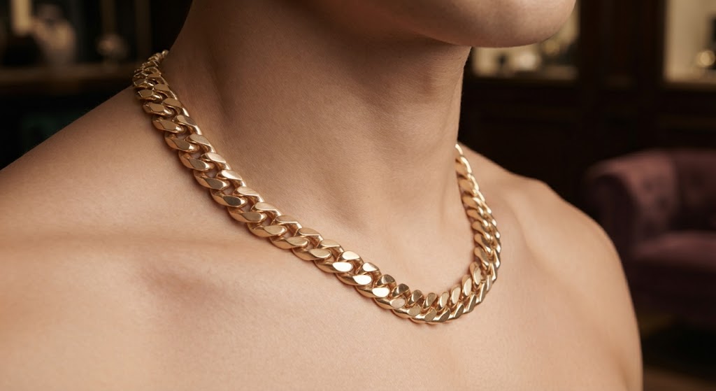 Gold-plated stainless steel Cuban chain 3mm - front view