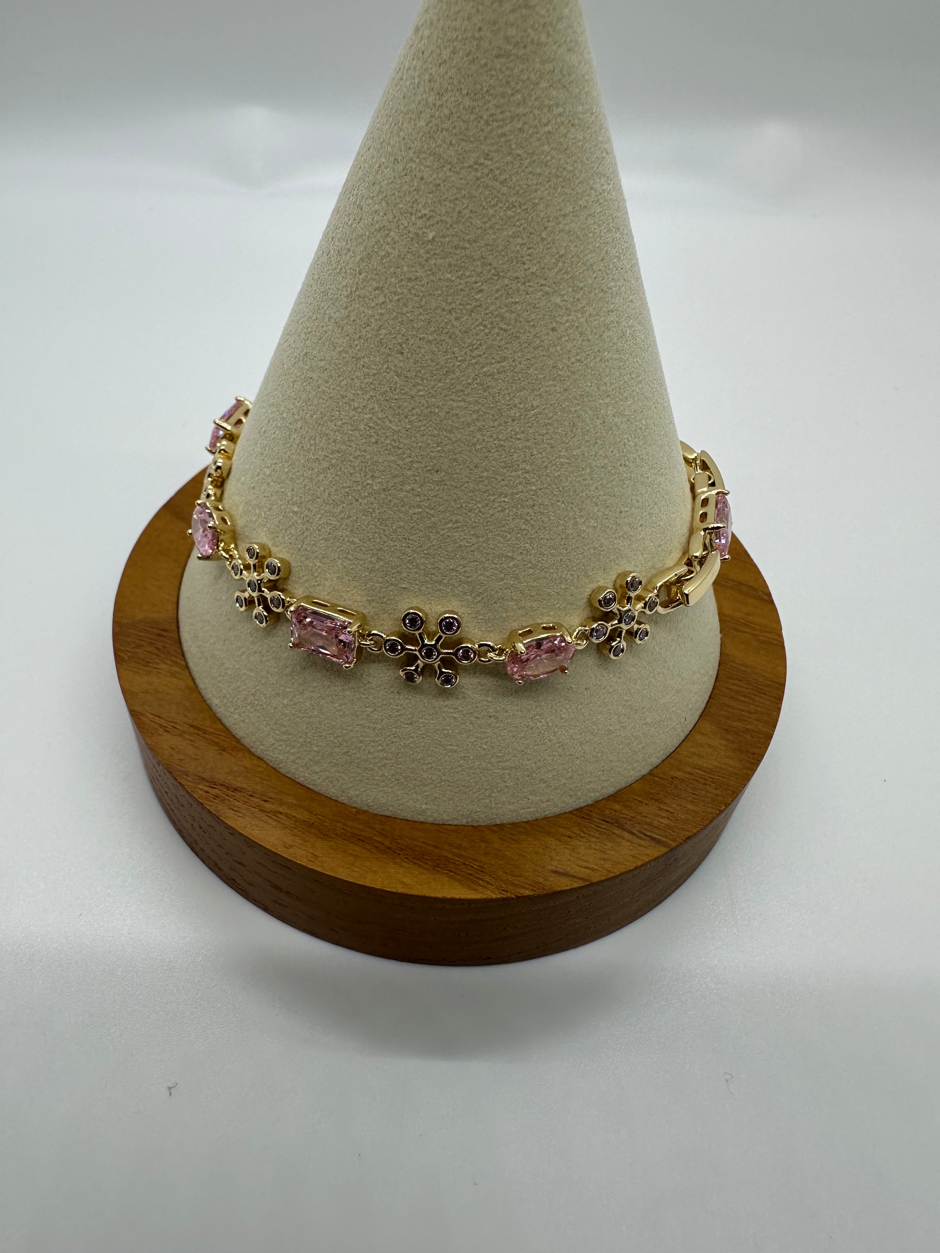 Pink Floral Gold-Plated Women’s Bracelet
