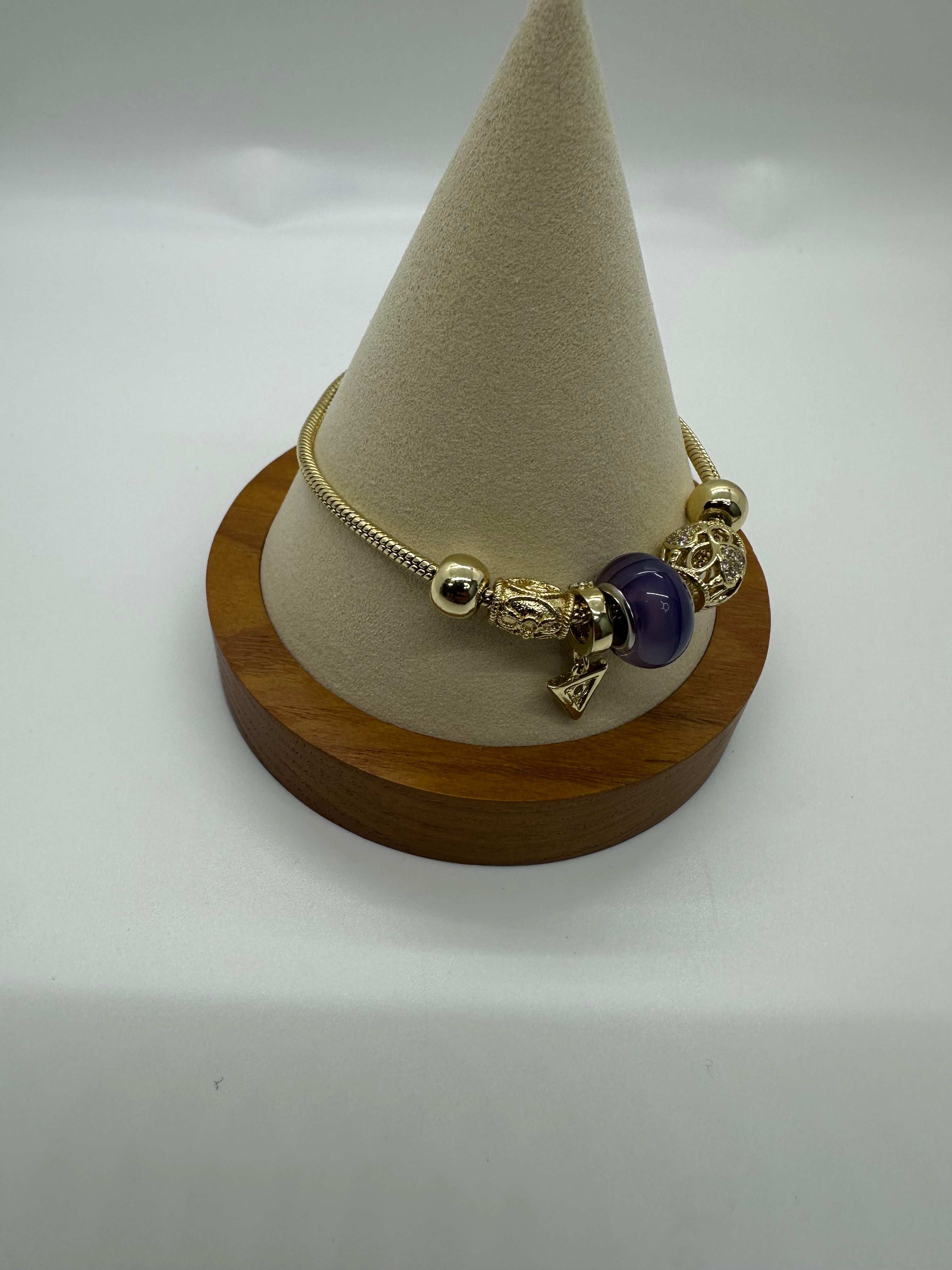 Elegant Gold-Plated Charm Bracelet with Purple Crystal Bead ⭐