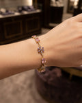 Pink floral gold-plated bracelet for women - front view