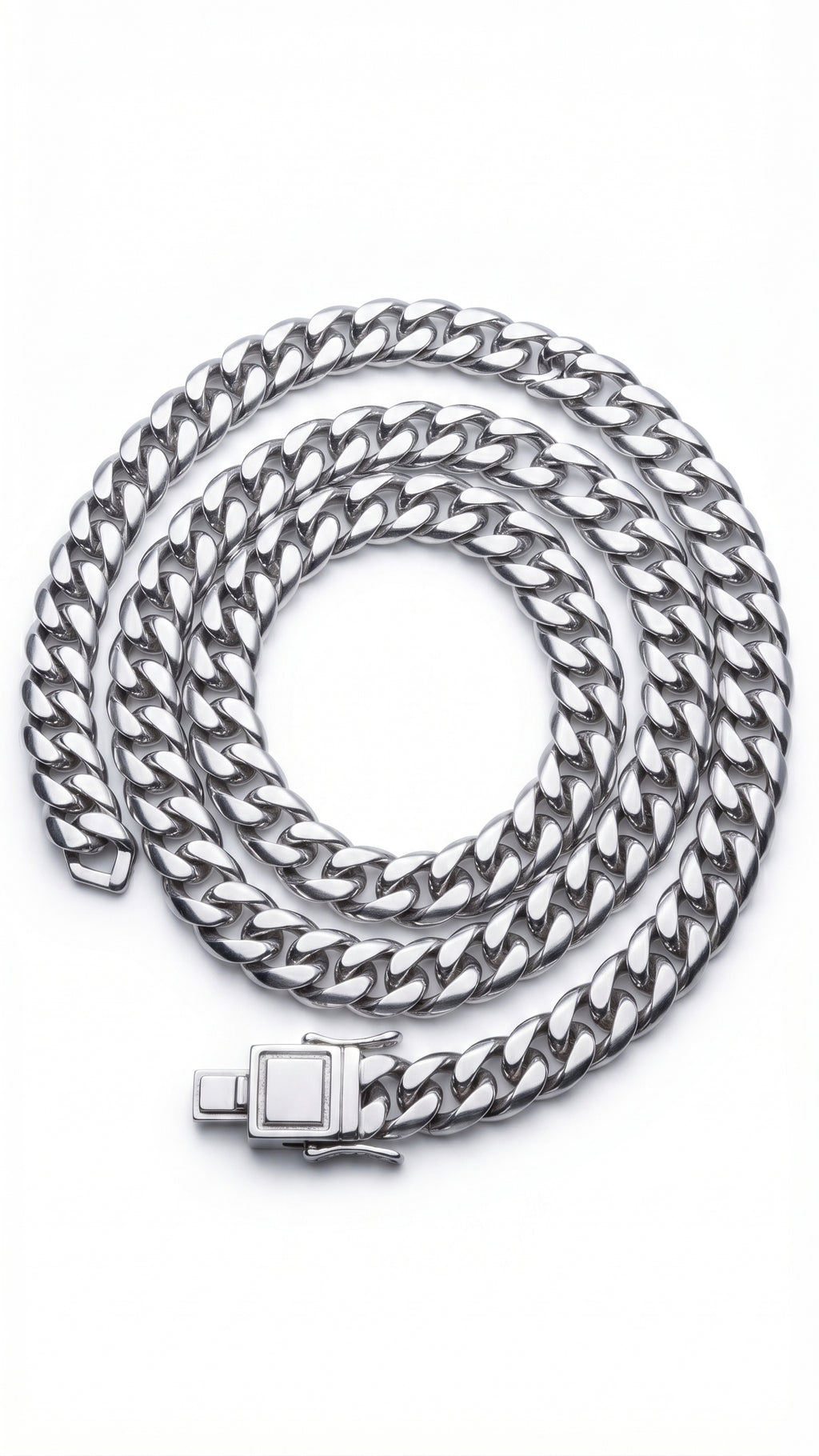 Silver stainless steel Cuban chain 8mm - full view