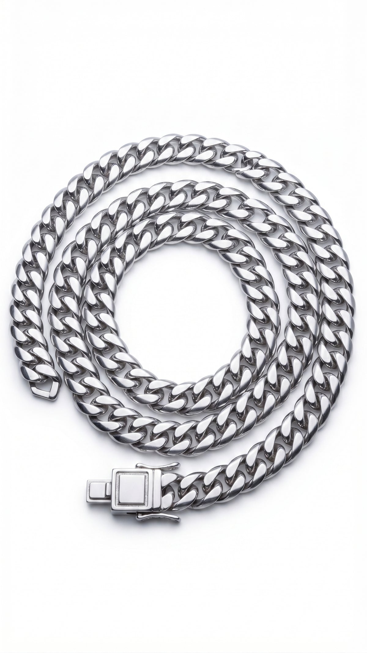 Silver stainless steel Cuban chain 8mm - full view